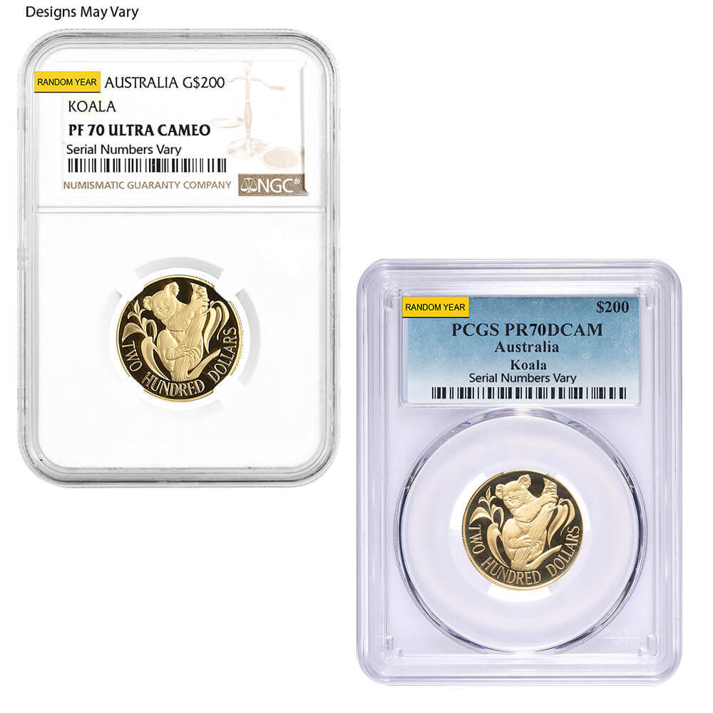 0.2948 oz Gold Australian Koala $200 NGC/PCGS MS/PF 70 (Random Year)