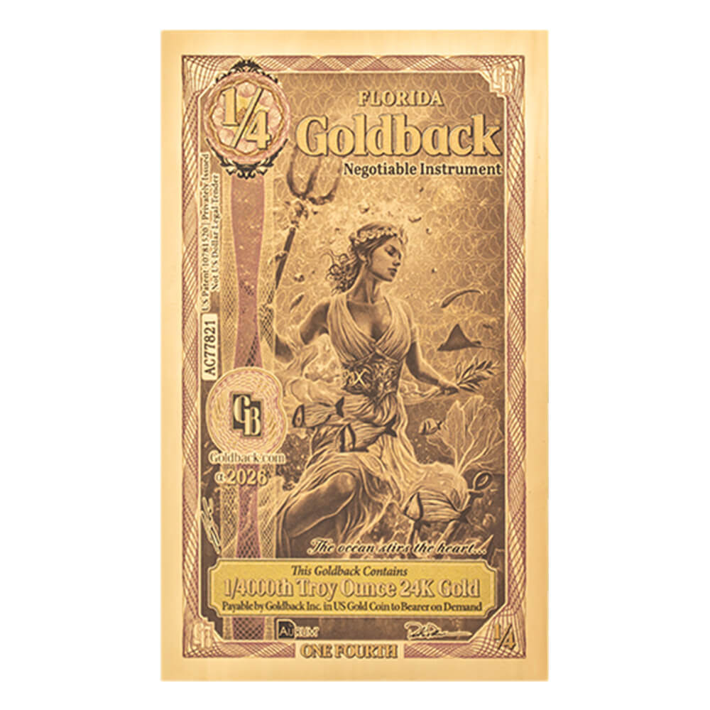 1/4 Florida Goldback 1/4000 oz 24K Gold Foil Aurum Note