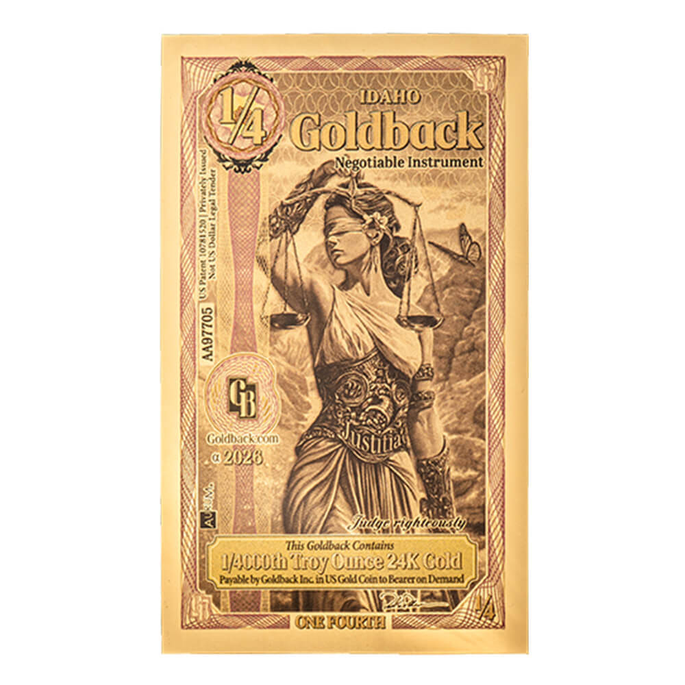 1/4 Idaho Goldback 1/4000 oz 24K Gold Foil Aurum Note