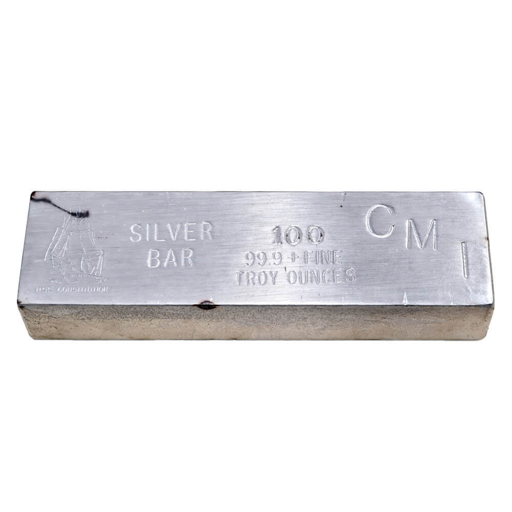 100 oz CMI USS Constitution Silver Bar .999+ Fine