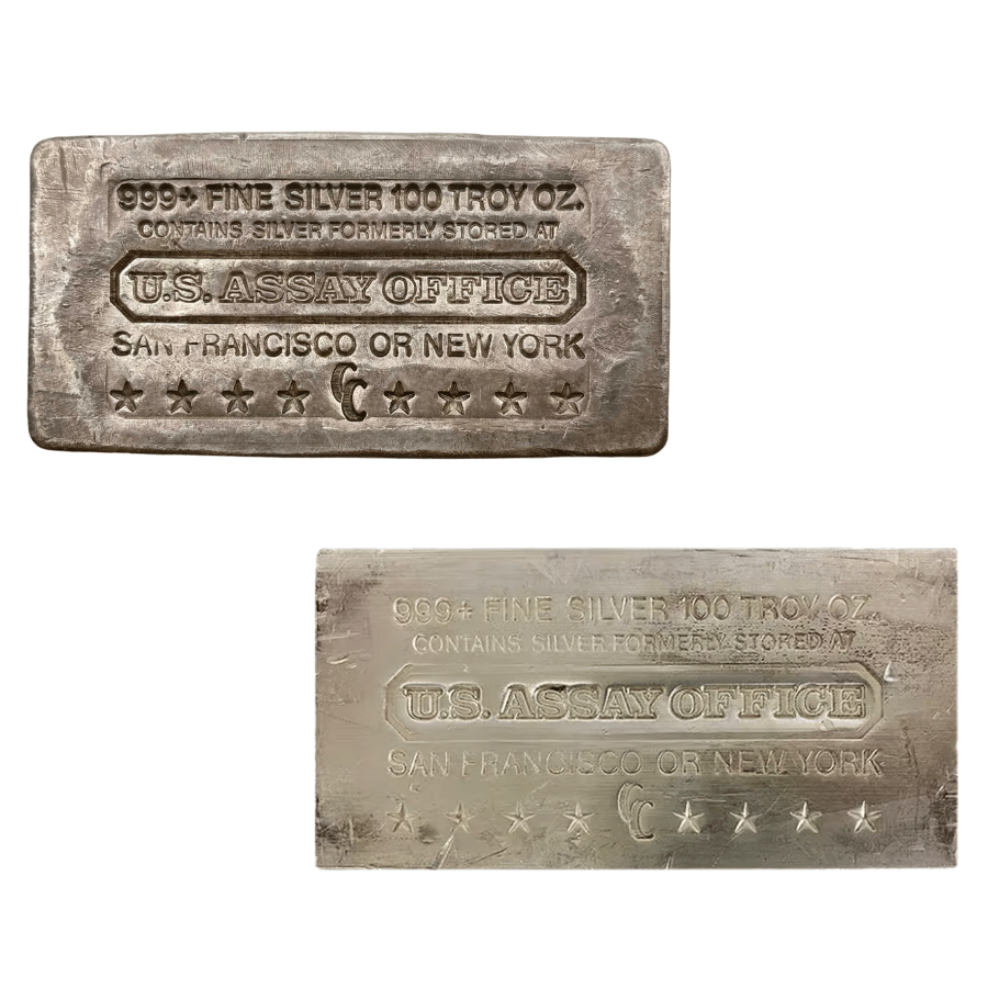 100 oz U.S. Assay Office Silver Bar .999+ Fine