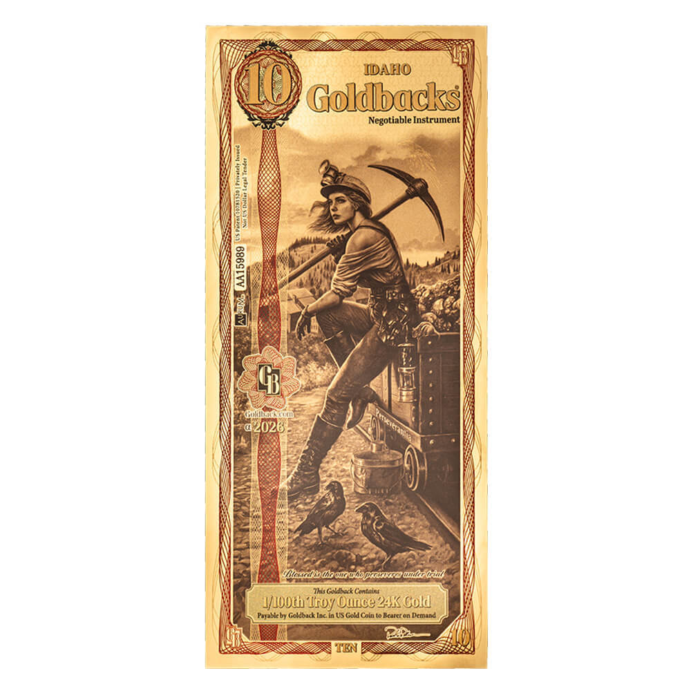 10 Idaho Goldback 1/100 oz 24K Gold Foil Aurum Note