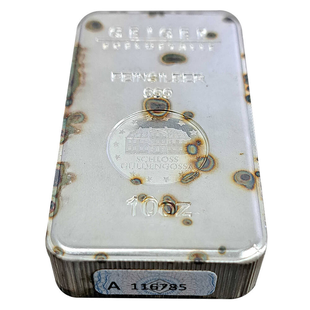 10 oz Geiger Security Line Silver Bar .999 Fine (Toned) thumbnail 3