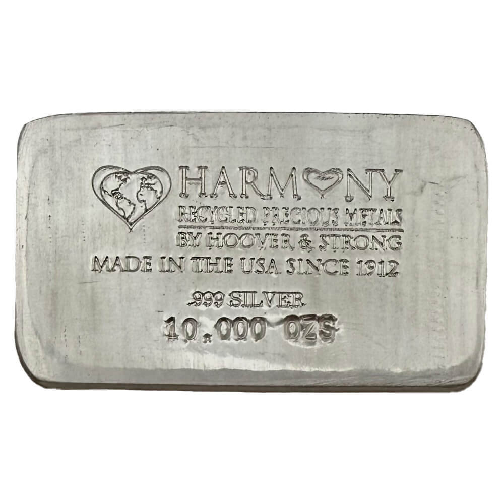 10 oz Hoover & Strong Harmony Recycled Precious Metals Silver Bar .999 Fine