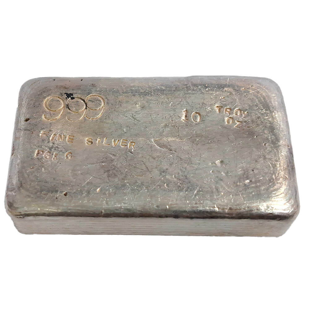 10 oz PG&G Prospectors Gold & Gems Vintage Silver Bar .999 Fine thumbnail 3