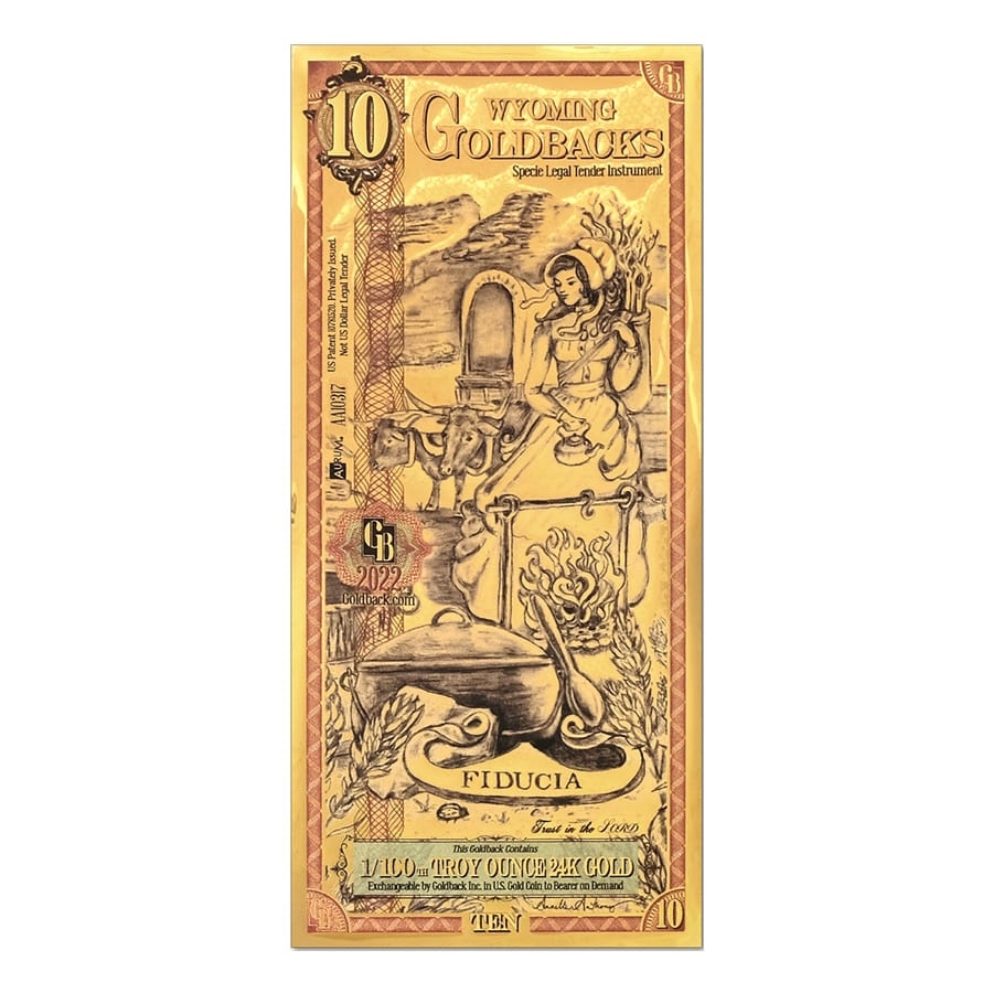 10 Wyoming Goldback 1/100 oz 24K Gold Foil Aurum Note