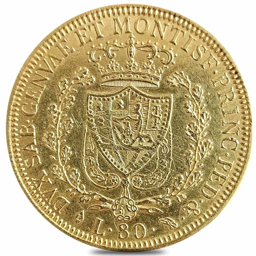 1824-1831 80 Lire Italian States Sardinia Charles Felix Gold Coin Cleaned (Random Year) thumbnail 2