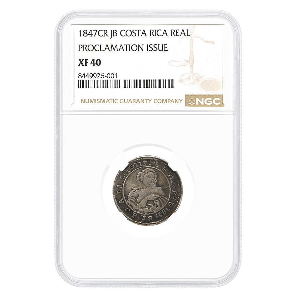 1847 Costa Rica 1 Real Proclamation Issue Silver Coin NGC XF 40