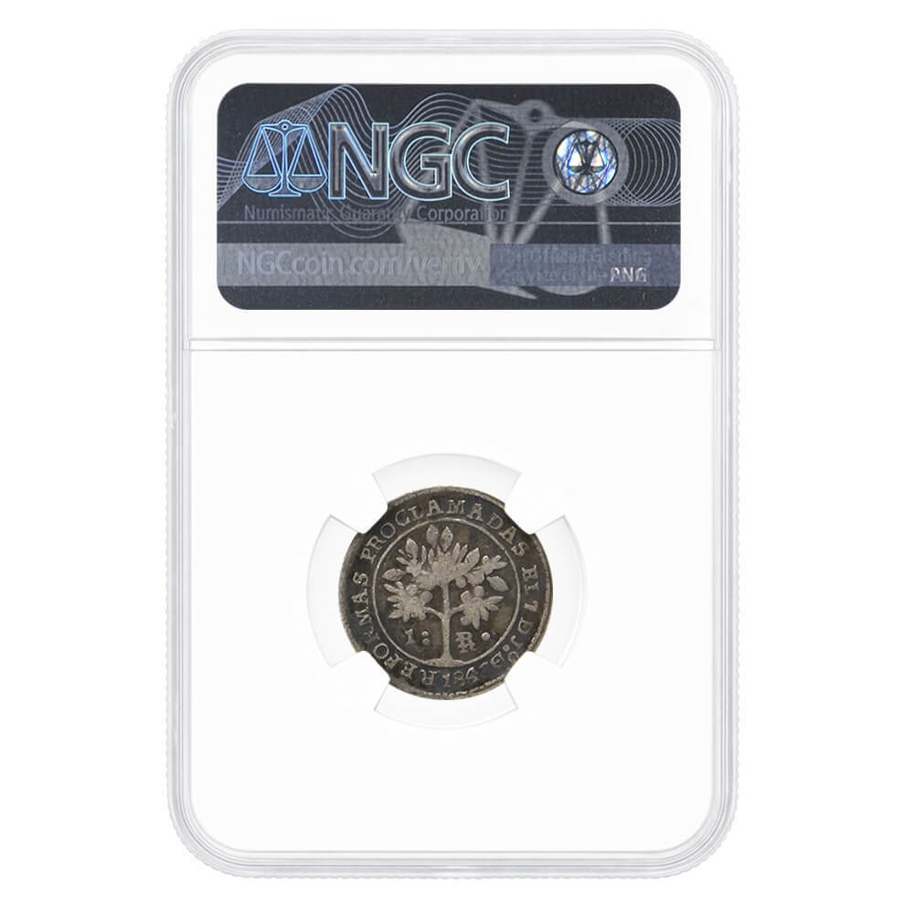 1847 Costa Rica 1 Real Proclamation Issue Silver Coin NGC XF 40 thumbnail 2