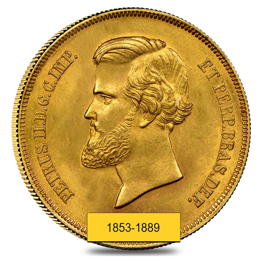 Brazil Gold 20,000 Reis Pedro II Coin AGW .5286 oz (1851-1889, Random Year) Cleaned thumbnail 2