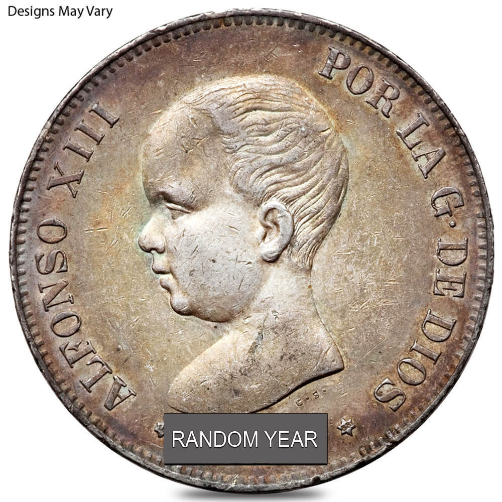 1875-1899 Spain 5 Pesetas Silver Coin Cull (Random Year) thumbnail 2