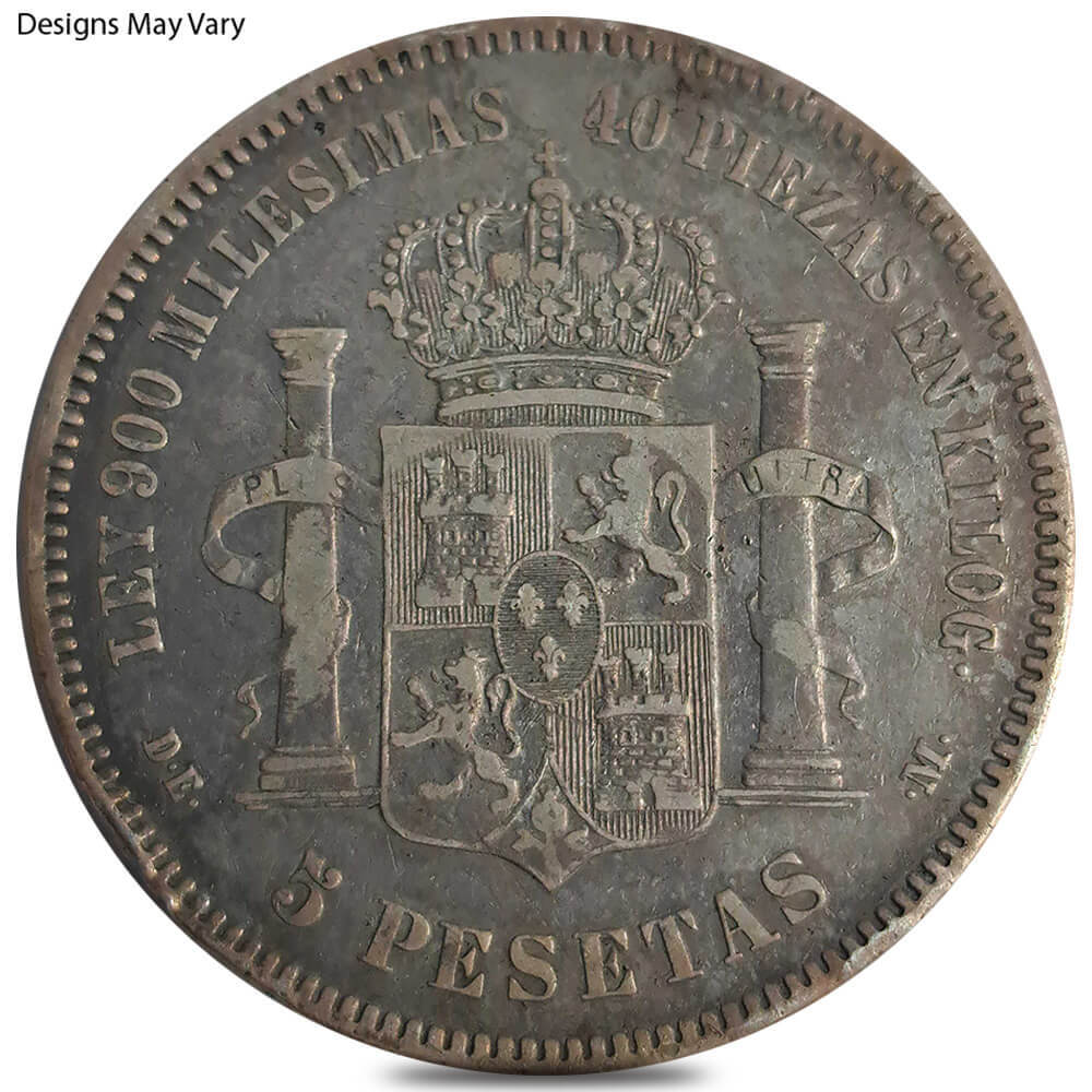 1875-1899 Spain 5 Pesetas Silver Coin Cull (Random Year) thumbnail 3