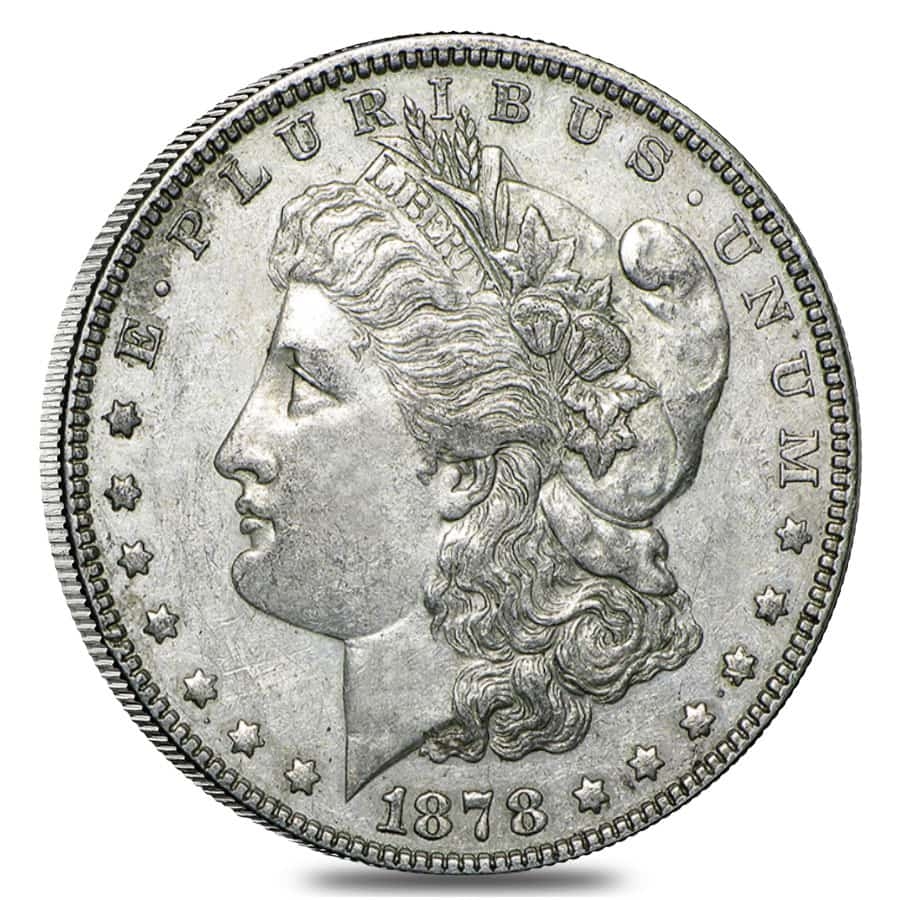1878 Silver Morgan Dollar 7 Tailfeathers Reverse of 79 AU