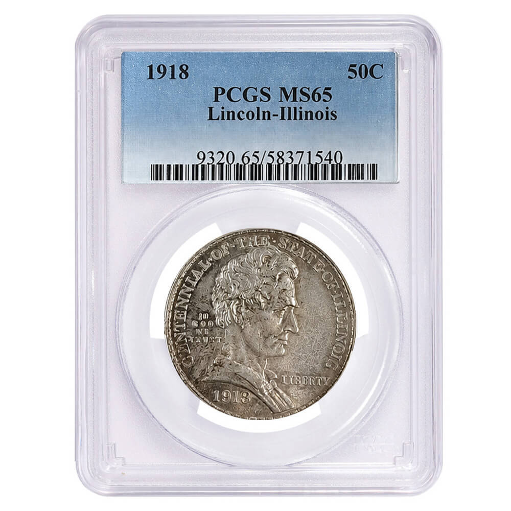 1918 Lincoln-Illinois 90% Silver Half Dollar 50C Commemorative Coin PCGS MS 65