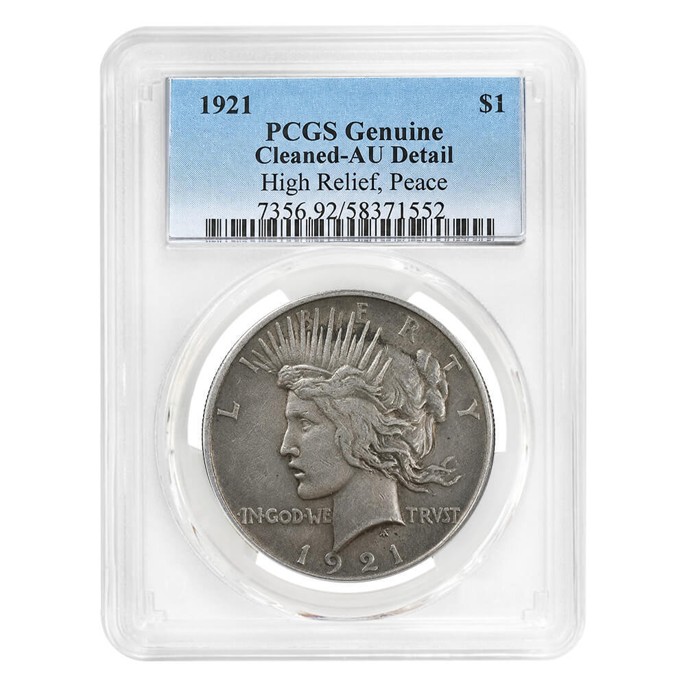 1921 Peace Silver Dollar $1 High Relief PCGS AU Detail