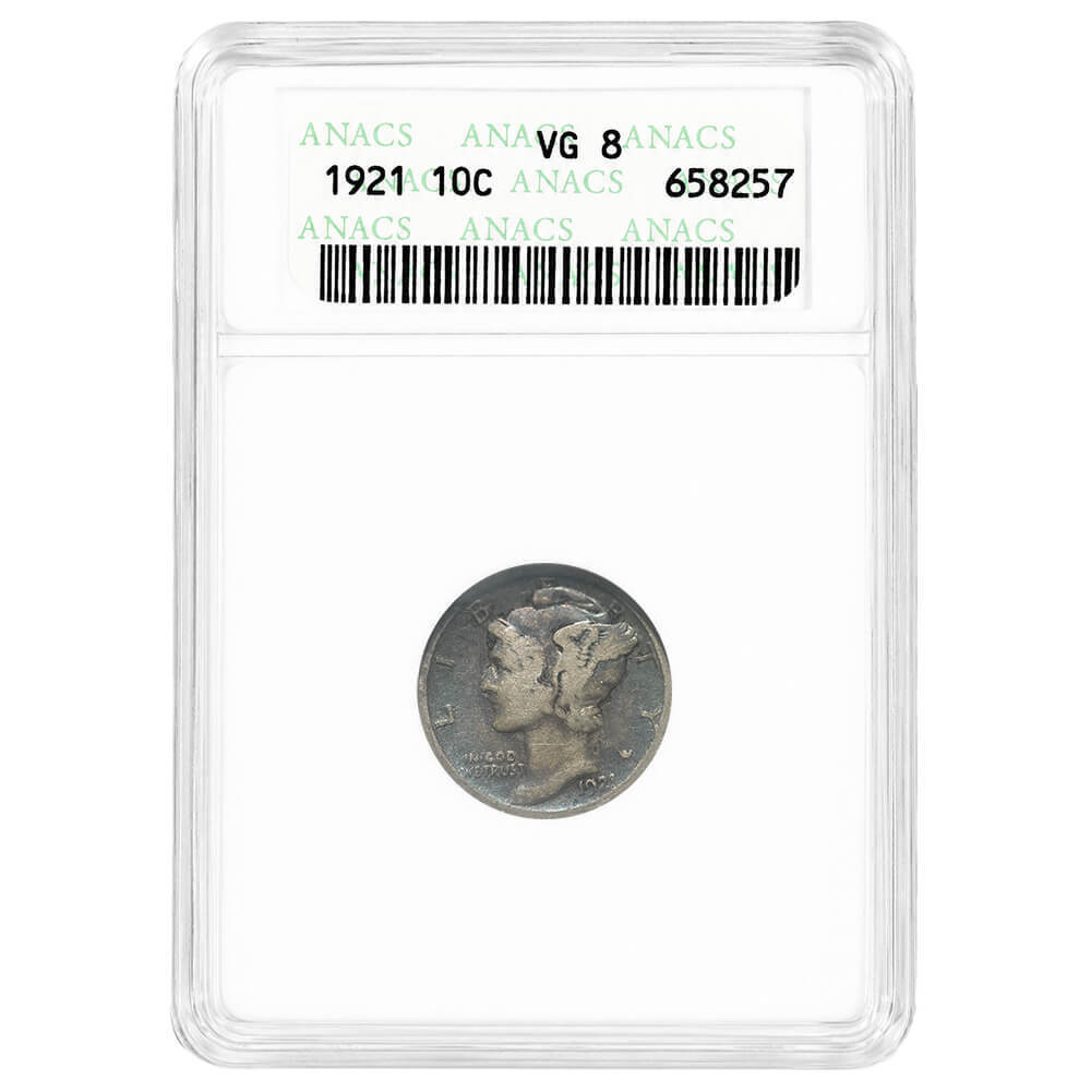 1921 Silver Mercury Dime 10C ANACS VG 8