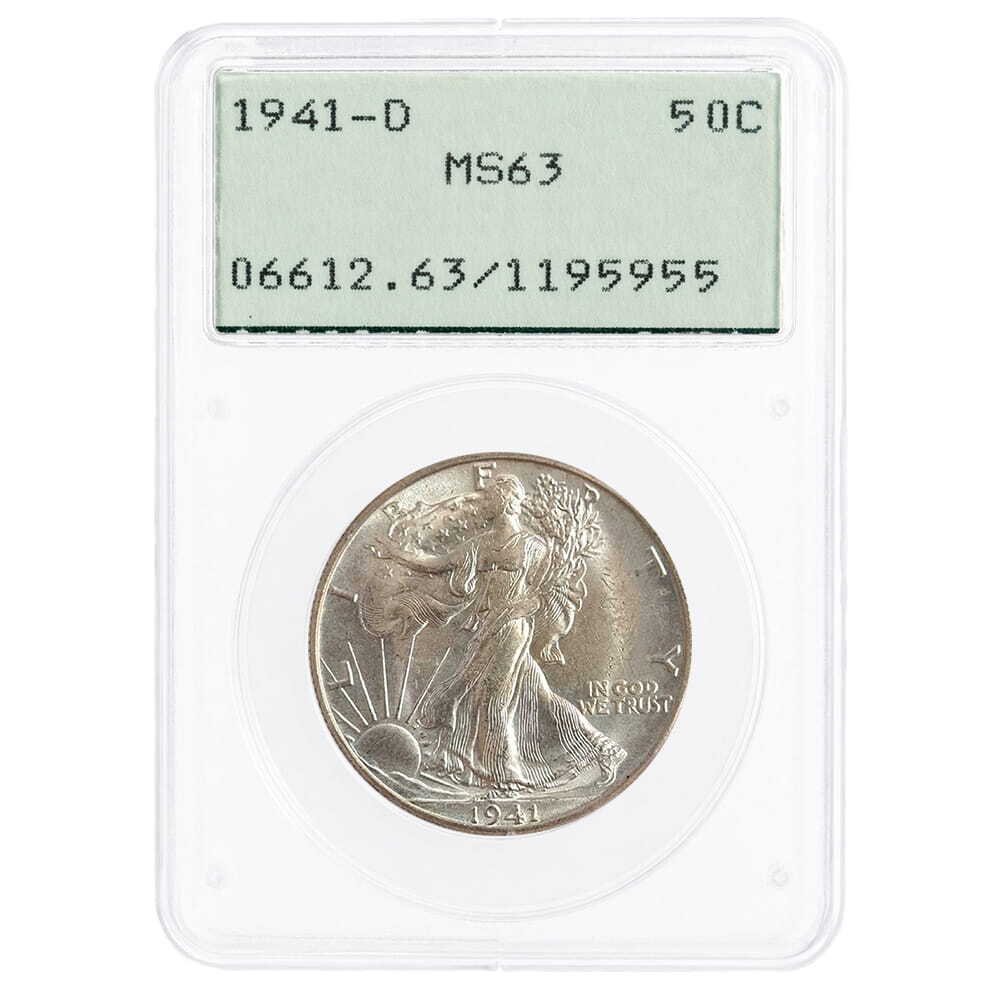 1941-D Walking Liberty Silver Half Dollar 50C PCGS MS 63 Rattler Holder