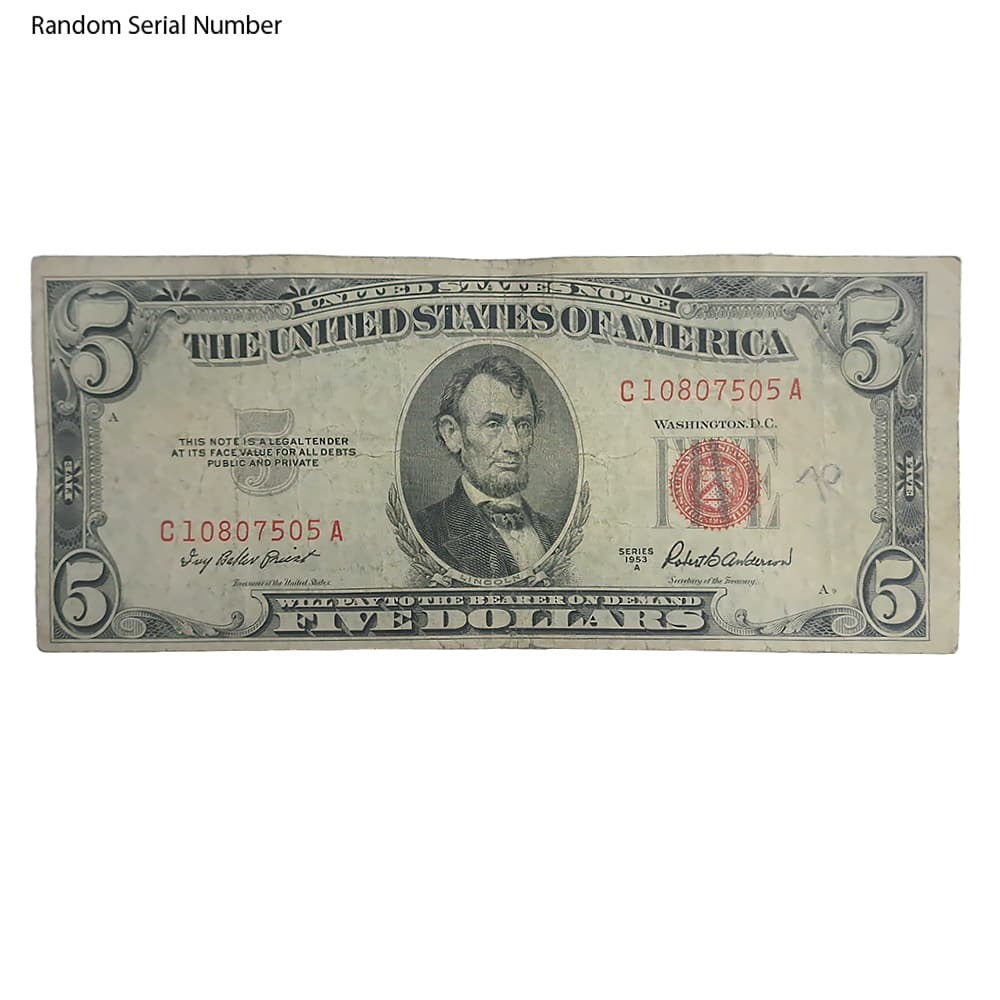 1953 $5 Bill Legal Tender Currency Note Red Seal Avg Circ