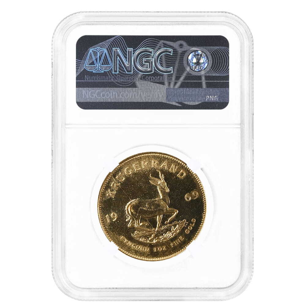 1969 South Africa 1 oz Gold Krugerrand NGC MS 63 thumbnail 2