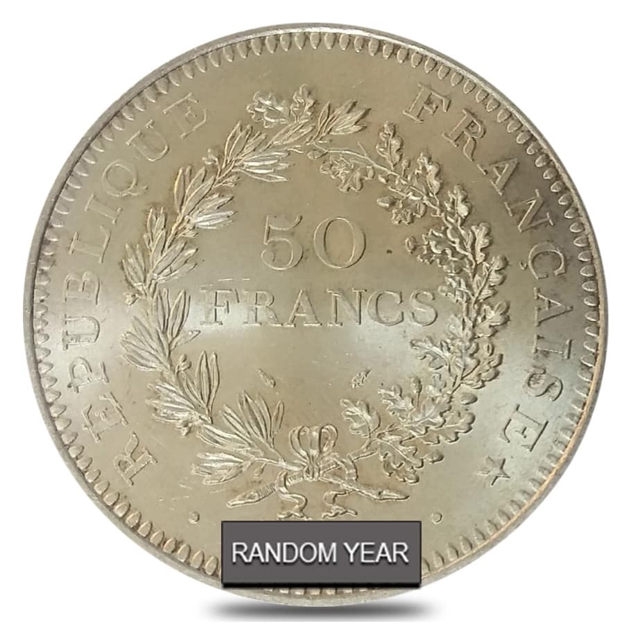1974-1979 France 50 Francs Hercules Silver Coin AU/BU ASW .8682 oz thumbnail 2