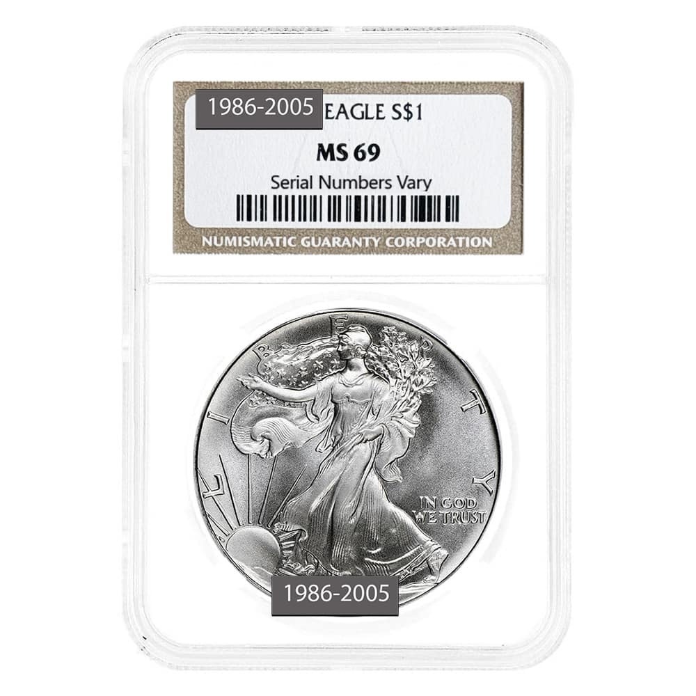 1986-2005 Silver American Eagle 20-Coin Set NGC MS 69 (w/Box) thumbnail 2