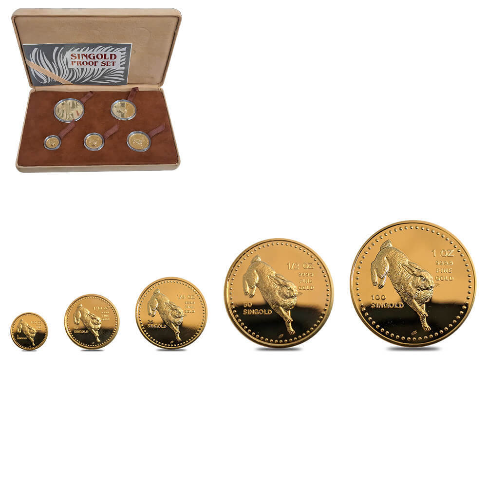 1987 1.9 oz Singapore Lunar Rabbit Proof Gold 5-Coin Set (w/Box & COA)