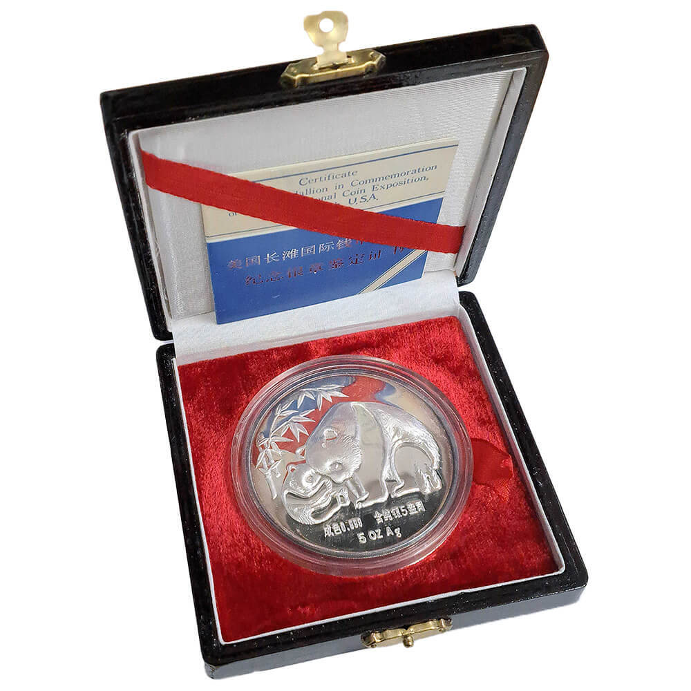 1987 5 oz Chinese Panda Long Beach Expo Proof Silver Medal thumbnail 4