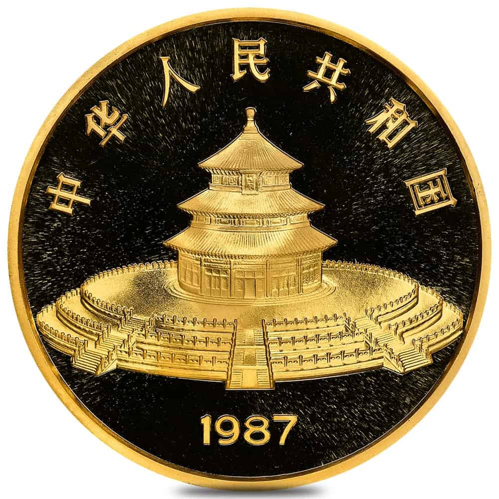 1987 5 oz Chinese Proof Gold Panda 500 Yuan Coin .999 Fine thumbnail 2