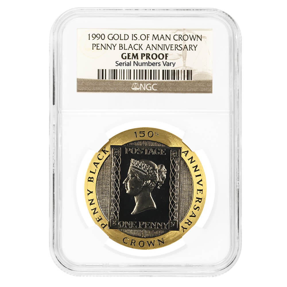 1990 Isle of Man 1 oz Penny Black Proof Gold Crown NGC Gem Proof