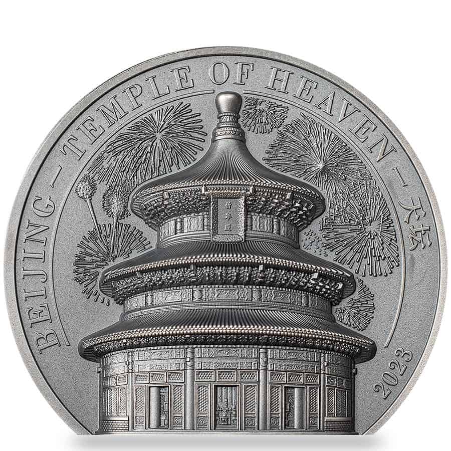 2023 Cook Islands 2 oz Silver Temple of Heaven Coin Antiqued .999 Fine (w/Box & COA) thumbnail 2