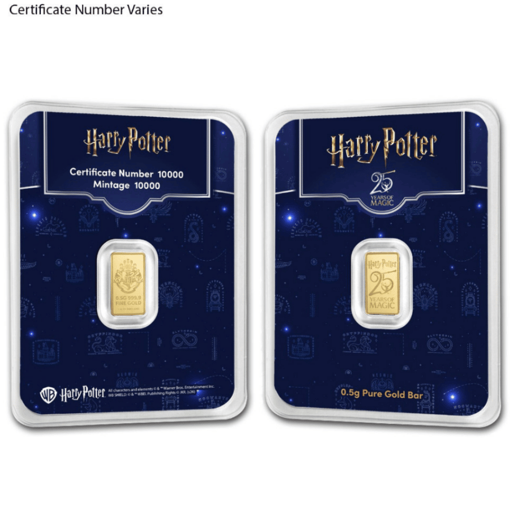 1/2 Gram Harry Potter 25th Anniversary Gold Bar .9999 Fine (in TEP)