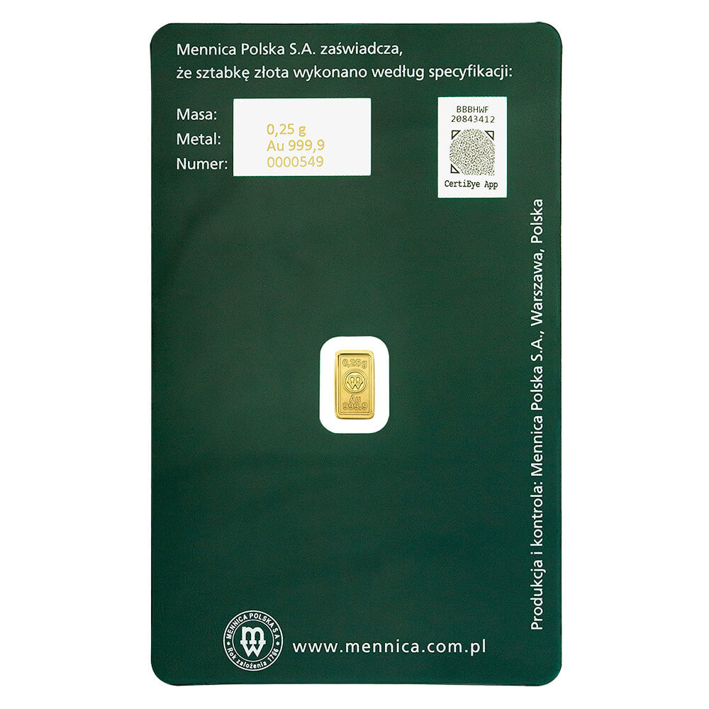 1/4 Gram Mint of Poland Gold Bar .9999 Fine (in Assay) thumbnail 3
