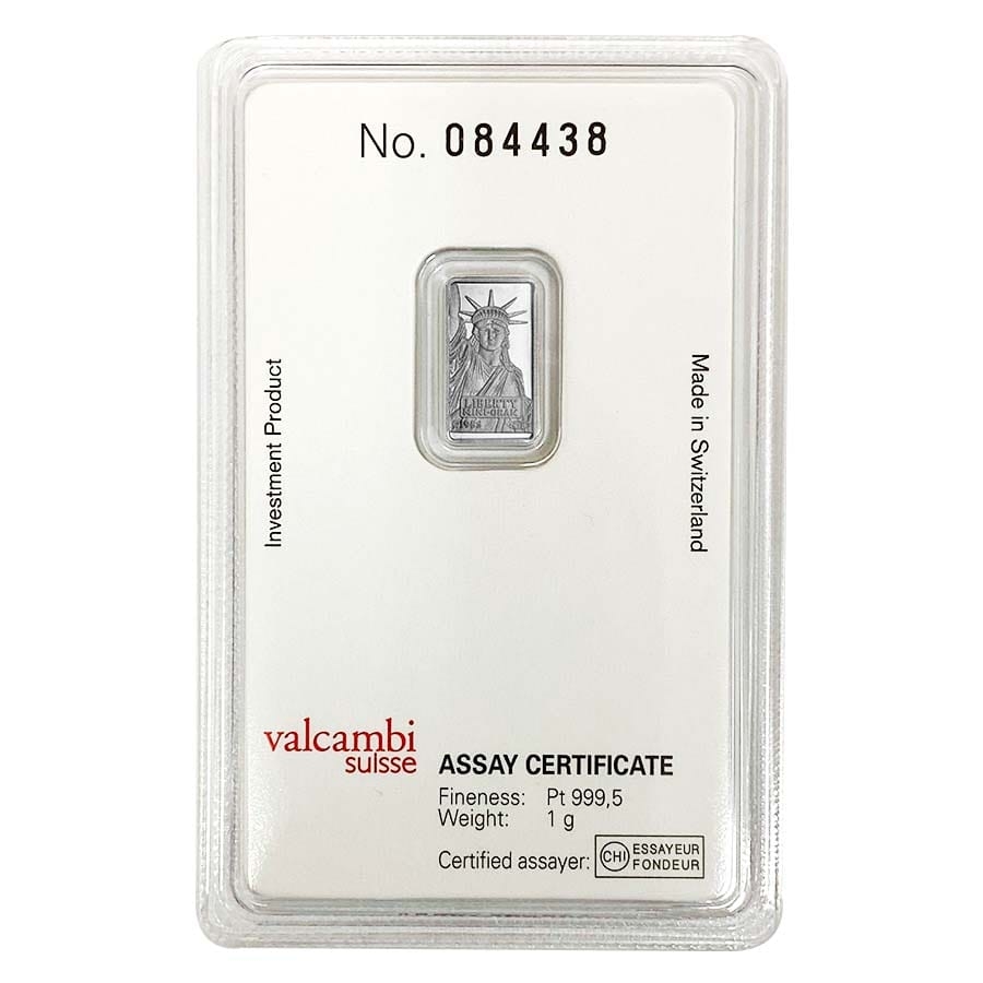 1 gram Credit Suisse Statue of Liberty Platinum Bar .9995 Fine (In Assay) thumbnail 2