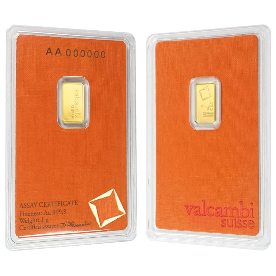 1 Gram Gold Bar Valcambi Suisse .9999 Fine (in Assay)
