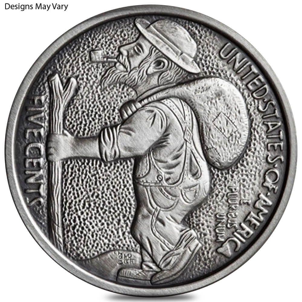 1 oz Hobo Nickel Antiqued Silver Round .999 Fine (Random Design) thumbnail 2