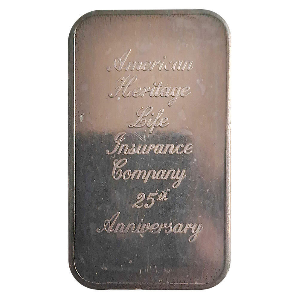 1 oz Johnson Matthey American Heritage Life Insurance Company 25th Ann. Silver Bar .999 Fine thumbnail 2
