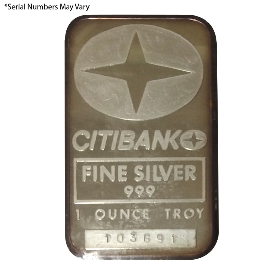 1 oz Johnson Matthey Citibank Silver Vintage Bar .999 Fine (Secondary Market) - Rare