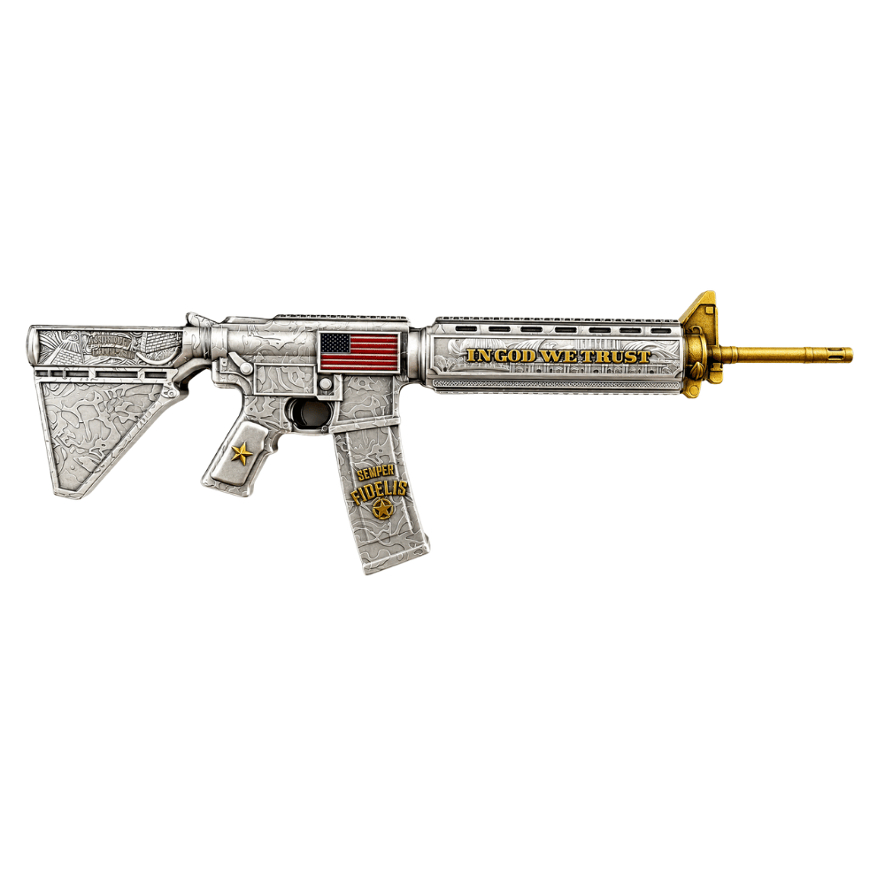 5 oz M16 Style Rifle Shaped Silver .999 Fine Antiqued Finish thumbnail 3