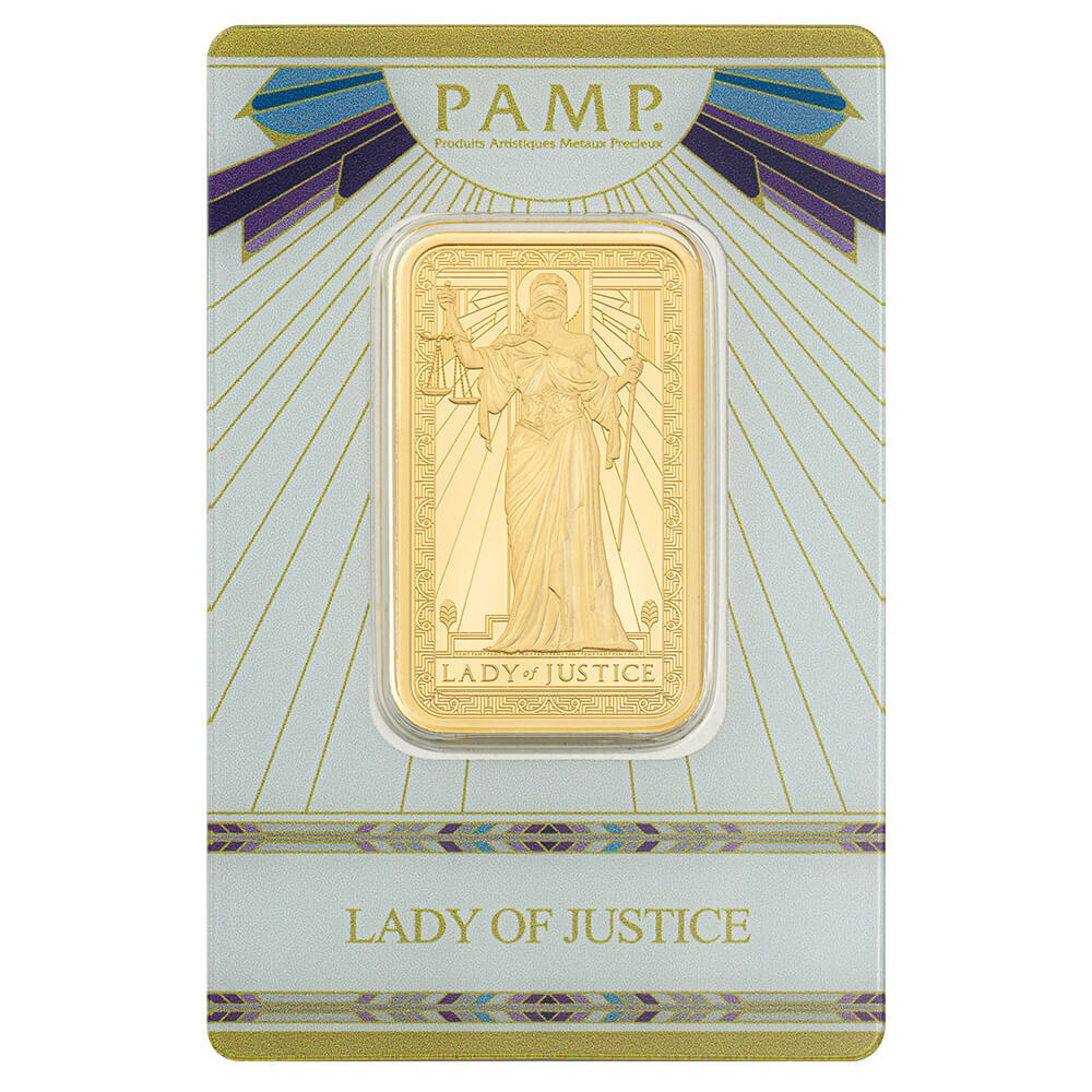 1 oz PAMP Suisse Lady of Justice Gold Bar .9999 Fine (in Assay) thumbnail 2