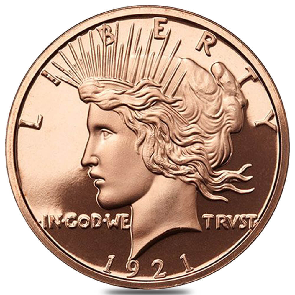 Tube of 20 - 1 oz Peace Dollar Copper Round .999 Fine thumbnail 2