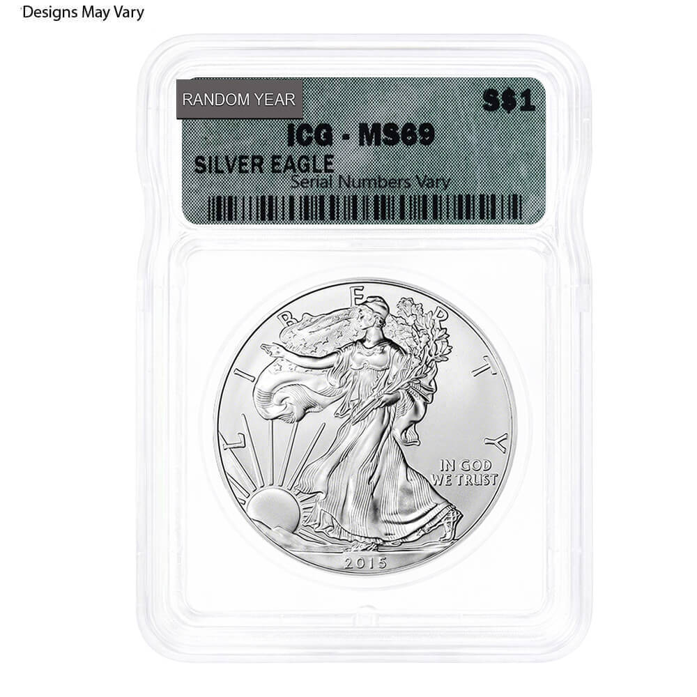 1 oz Silver American Eagle ICG MS 69 (Random Year) thumbnail 2