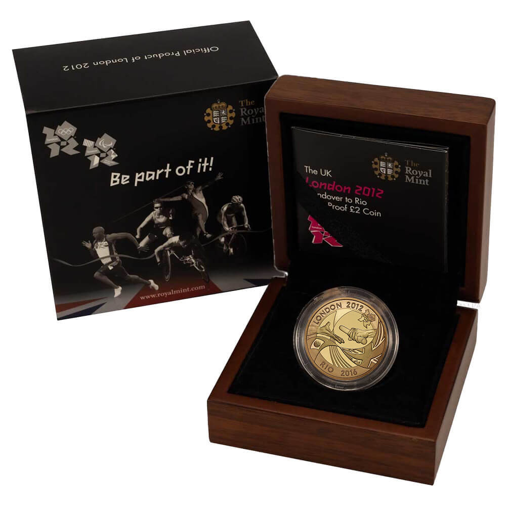 2012 Great Britain 2 Pounds London to Rio Olympics Handover Proof Gold Coin thumbnail 4