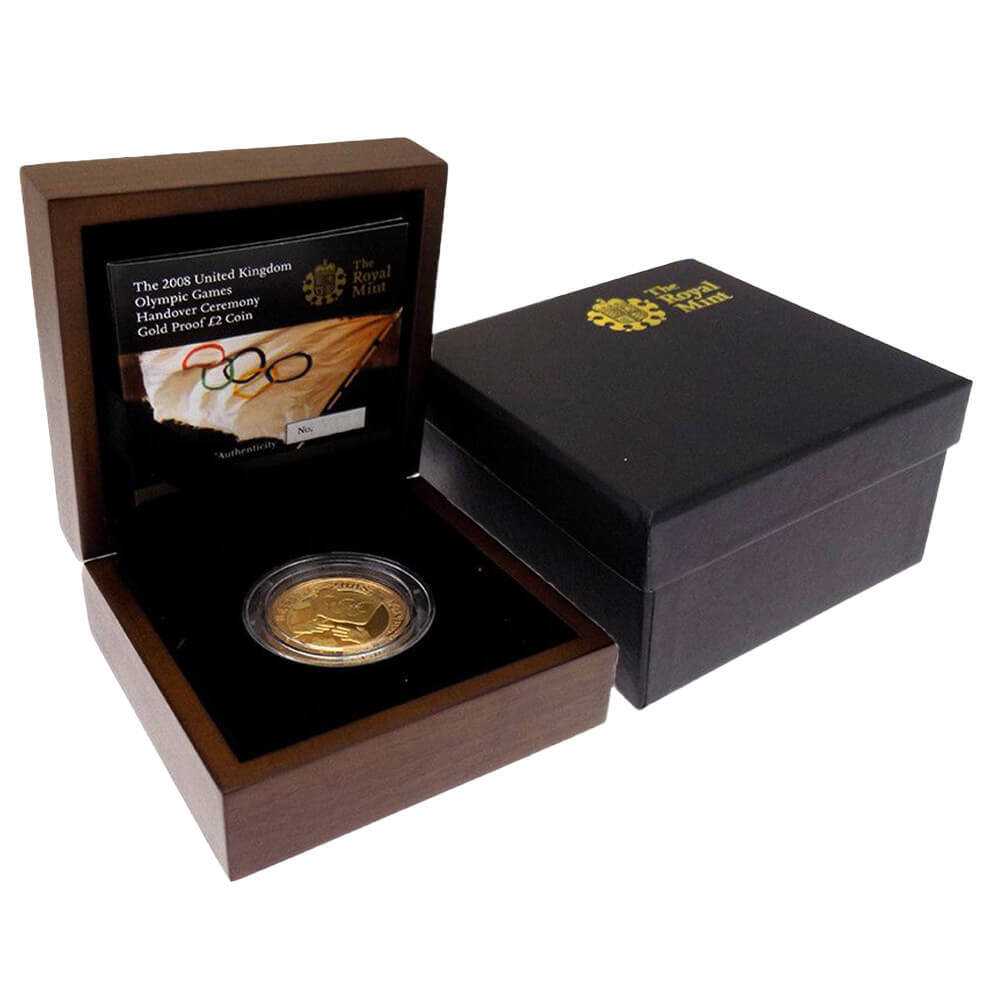 2008 Great Britain 2 Pounds Beijing to London Olympics Handover Proof Gold Coin thumbnail 4