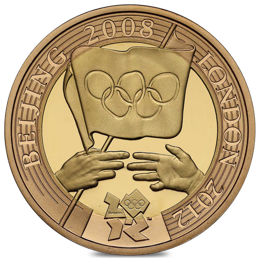 2008 Great Britain 2 Pounds Beijing to London Olympics Handover Proof Gold Coin thumbnail 2