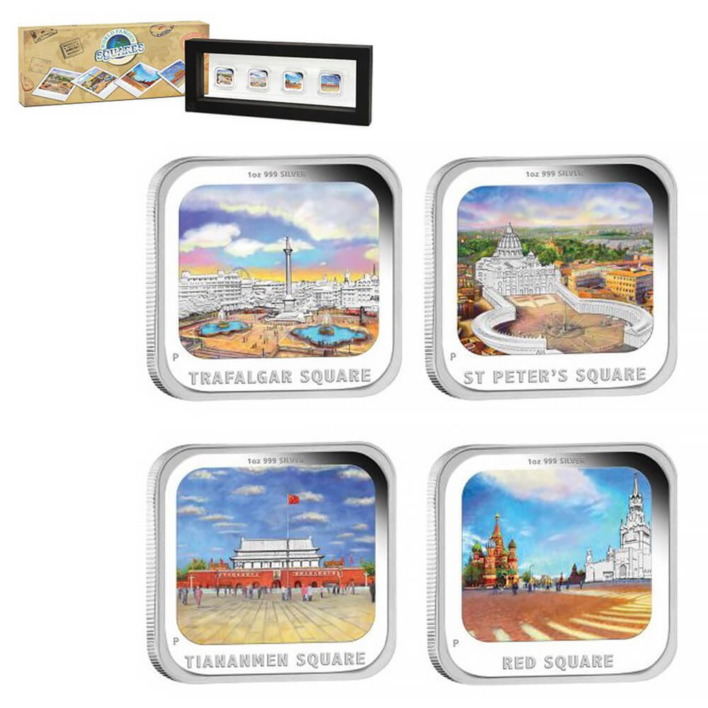 2013 4 oz Proof Silver World Famous Squares 4-Coin Set Australian Perth Mint