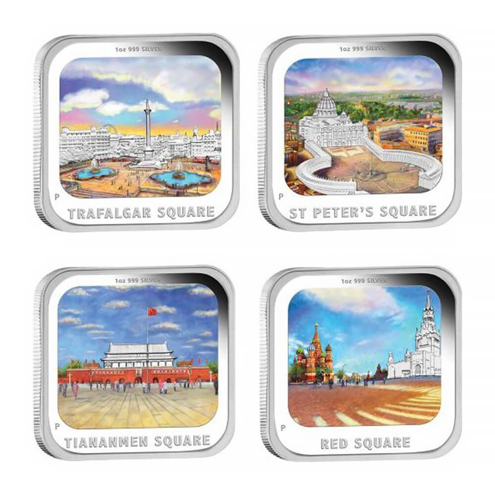2013 4 oz Proof Silver World Famous Squares 4-Coin Set Australian Perth Mint thumbnail 2