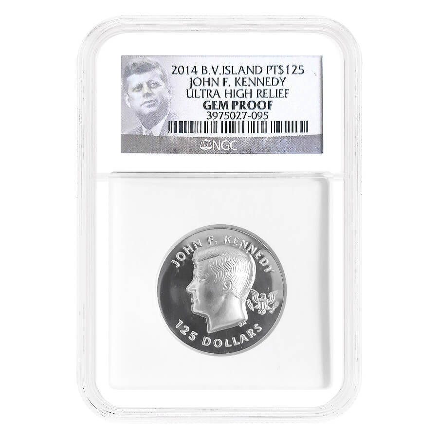 2014 1 oz British Virgin Islands John F. Kennedy Ultra High Relief Proof Platinum Coin NGC Gem Proof thumbnail 2