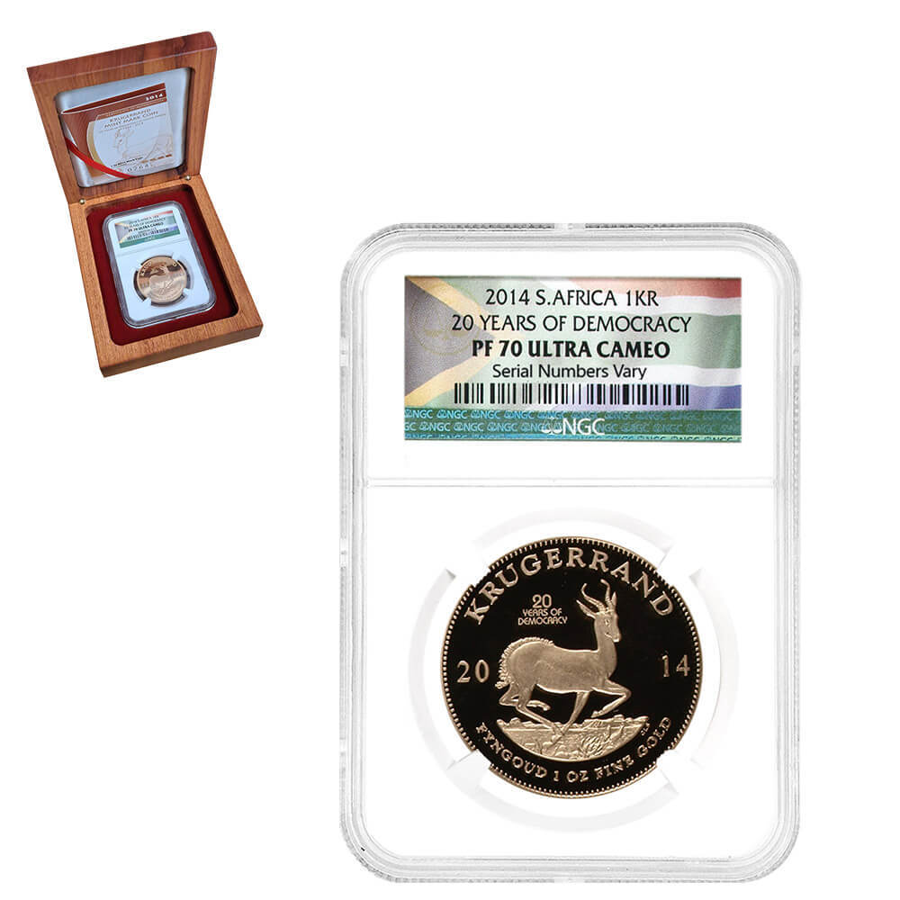 2014 South Africa 1 oz Proof Gold Krugerrand 20 Years of Democracy NGC PF 70 UCAM (w/Box & COA)