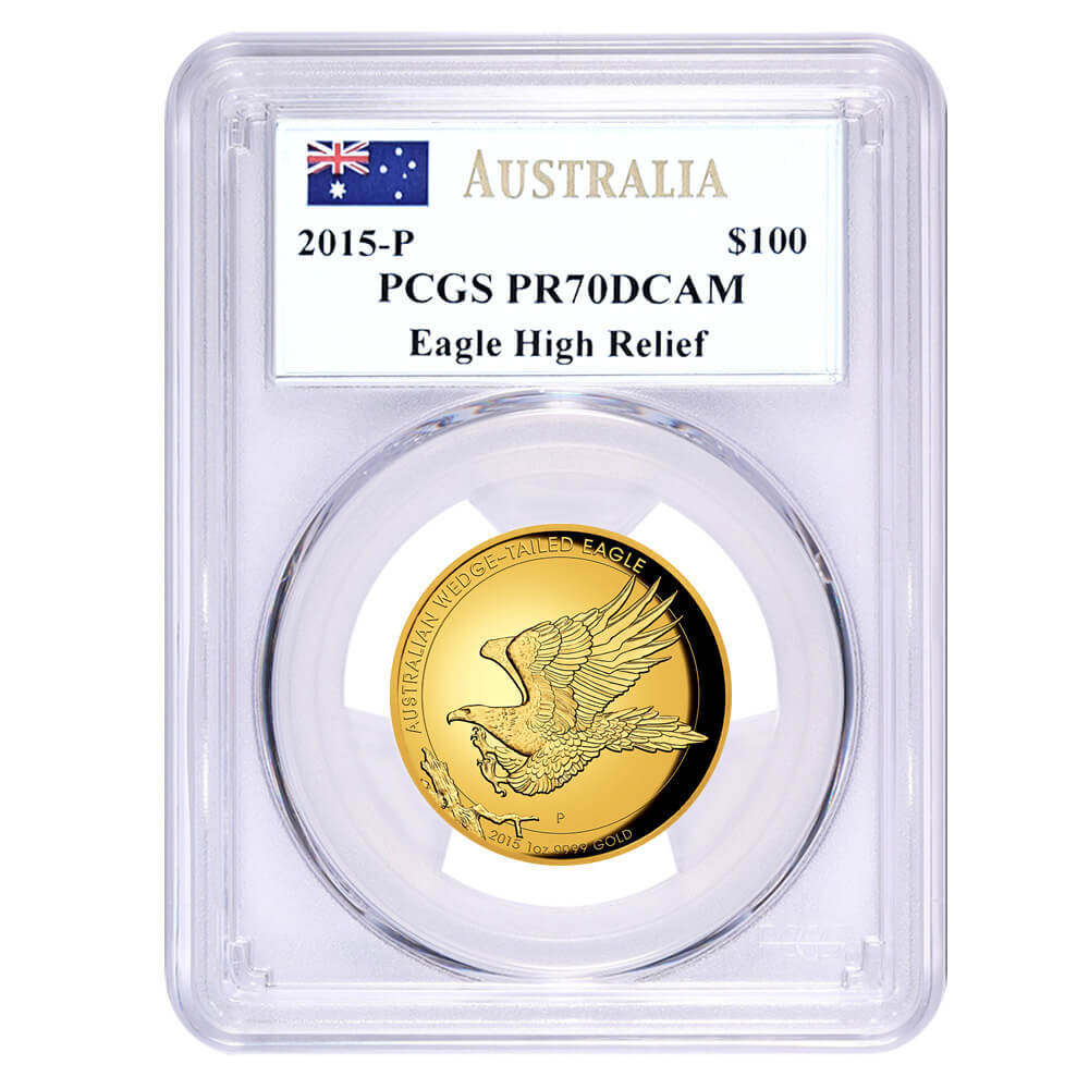 2015 1 oz Proof Gold Australian Wedge-Tailed Eagle Perth Mint PCGS PF 70 DCAM (John M. Mercanti) thumbnail 2