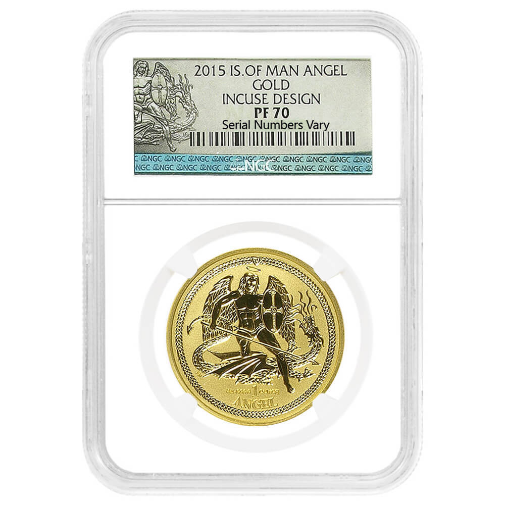 2015 Isle of Man 1 oz Proof Angel Gold Coin Incuse Design NGC PF 70 UCAM